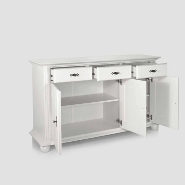 Comoda Sara, lemn masiv, 3 usi si 3 sertare, 144.3 x 45 x 86.5 cm, alb unt - Img 2