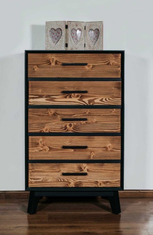 Comoda Terra Home cu 5 sertare, lemn masiv si mdf negru, 60 x 40 x 100 cm - Img 3