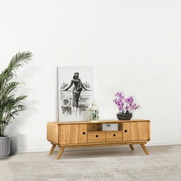 Comoda TV 2 usi 2 sertare si nisa Sahara, Lemn masiv periat, 160 x 40 x 50 cm - Img 1