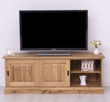 Comoda TV Stejar Wild Country, 2 usi culisante, lemn masiv stejar, 160 x 46 x 60 cm - Img 3
