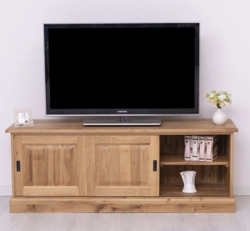 Comoda TV Stejar Wild Country, 2 usi culisante, lemn masiv stejar, 160 x 46 x 60 cm - Img 3