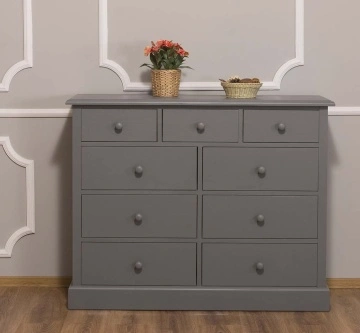 Comoda Vanesa cu 9 sertare, lemn masiv, 122 x 41 x 97 cm