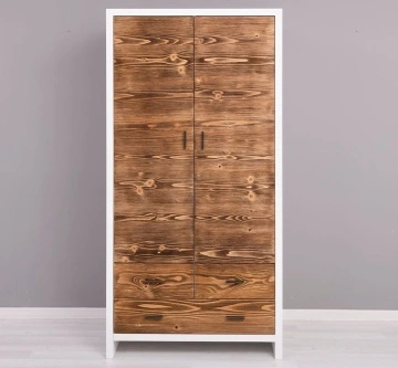 Dulap cu 2 usi si 3 sertare Rustic Olala, lemn masiv + mdf, 100 x 55 x 200 cm