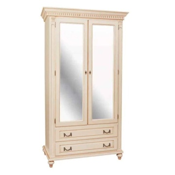 Dulap dormitor Francesca Classic Stil, 2 usi si 2 sertare, crem cu patina, 120 x 55 x 218 cm - Img 1