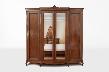Dulap dormitor Monalisa Classic Stil cu 4 usi, furnir nuc cu intarsie, 235.5 x 68.4 x H 237.5 cm - Img 1
