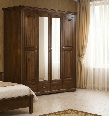 Dulap dormitor Nocce, 4 usi, cu oglinzi lemn masiv tei, 205 x 61 x 207 cm - Img 1