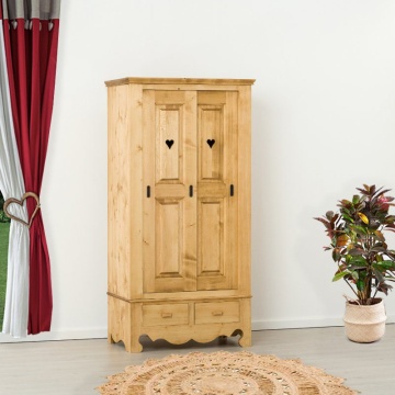 Dulap dormitor Rustic Flame cu 2 usi culisante si 2 sertare, 95 x 57 x 190 cm - Img 1
