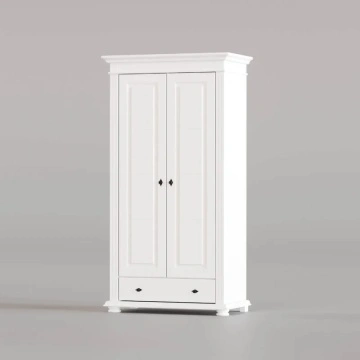 Dulap Elena 2 usi si 1 sertar lemn masiv alb unt, 110 × 58 × 200 cm