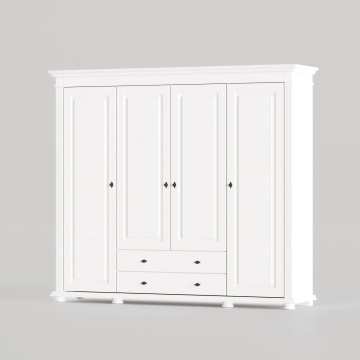 Dulap Elena 4 usi si 2 sertare lemn masiv alb unt, 198.8 × 58 × 200 cm