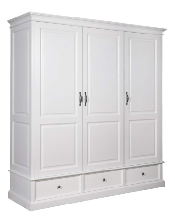 Dulap Lovely Home cu 3 usi si 3 sertare, lemn masiv + mdf alb, 200 x 62 x 210 cm - Img 1