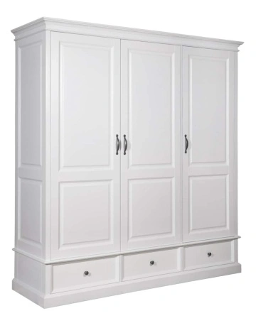 Dulap Lovely Home cu 3 usi si 3 sertare, lemn masiv + mdf alb, 200 x 62 x 210 cm