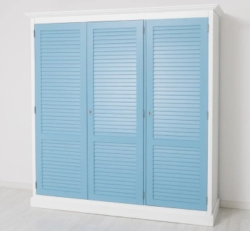 Dulap Mediterana Blue lemn masiv cu 3 usi, 194 x 59 x 200 cm - Img 5
