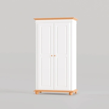 Dulap Sara cu 2 usi lemn masiv, 110 x 58 x 201 cm, alb unt + miere