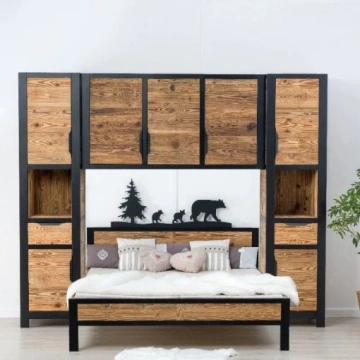 Dulap suspendat Rustic Loft cu 3 usi, Lemn masiv, 175 x 40 x 79 cm - Img 3