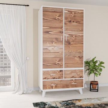 Dulap Terra Home cu 2 usi si 3 sertare, lemn masiv si mdf alb, 100 x 55 x 200 cm - Img 1