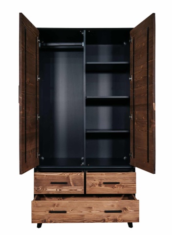 Dulap Terra Home cu 2 usi si 3 sertare, lemn masiv si mdf negru, 100 x 55 x 200 cm - Img 2