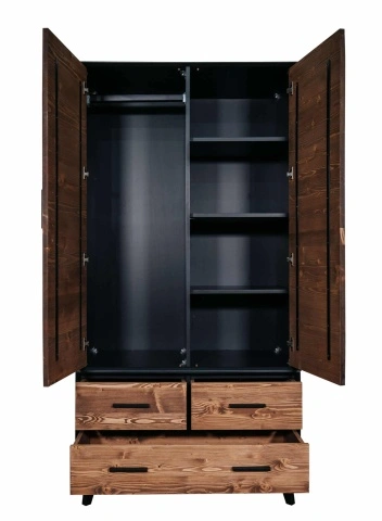 Dulap Terra Home cu 2 usi si 3 sertare, lemn masiv si mdf negru, 100 x 55 x 200 cm - Img 2