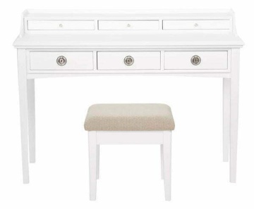 Masa de toaleta Aurelia cu taburet tapitat, lemn masiv alb, 120 x 45 x 92 cm - Img 6