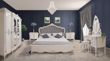 Masa de Toaleta + Taburet Monalisa Classic Stil, vopsit alb cu patina aurie, 160 x 55 x H 190 cm - Img 6