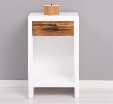 Noptiera cu 1 sertar Rustic Olala, lemn masiv + mdf, 45 x 30 x 74 cm - Img 2