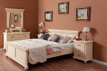 Noptiera dormitor Francesca Classic Stil, crem cu patina maro, 60 x 42 x 68 cm - Img 3