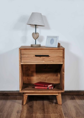 Noptiera Terra Home cu 1 sertar si nisa, lemn masiv, 50 x 40 x 64 cm - Img 3