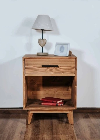 Noptiera Terra Home cu 1 sertar si nisa, lemn masiv, 50 x 40 x 64 cm - Img 3