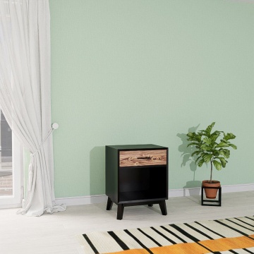 Noptiera Terra Home cu 1 sertar si nisa, lemn masiv si mdf negru, 50 x 40 x 64 cm - Img 1