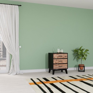 Noptiera Terra Home cu 3 sertare, lemn masiv si mdf negru, 50 x 40 x 64 cm - Img 1