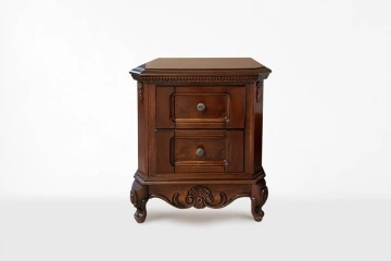 Noptiera Verona cu 2 sertare, lemn masiv finisaj furnir nuc, 52.8 x 40 x 58 cm, MODEL A