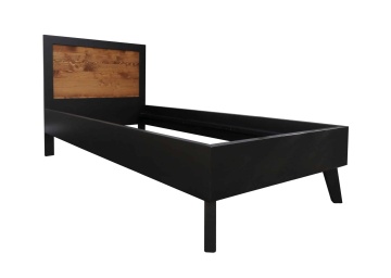 Pat dormitor Terra Home, lemn masiv, negru, 90 x 200 cm - Img 2