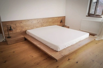 Pat lemn masiv pin cu noptiere, model Artemis, grinzi solide rustice, 140 cm, 160 cm, 180 cm sau 200 cm - Img 6