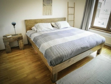 Pat lemn masiv pin model Nicopole, pat in stil rustic, 140 cm, 160 cm, 180 cm sau 200 x 200 cm - Img 2