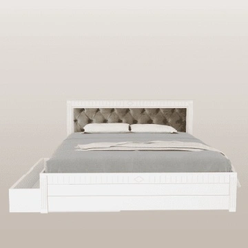 Pat tapitat maro taupe cu sertar Noblesse, Lemn masiv alb, 140 cm, 160 cm sau 180 x 200 cm - Img 2
