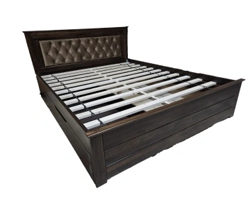 Pat tapitat maro taupe cu sertar Nocce, Lemn masiv, maro colonial, 140 cm, 160 cm sau 180 x 200 cm - Img 4