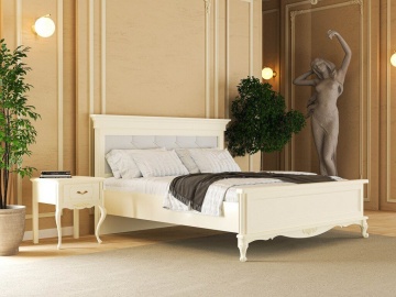 Pat tapitat Sabina Lux Classic Stil lemn masiv vopsit crem Roma, 180 x 200 cm