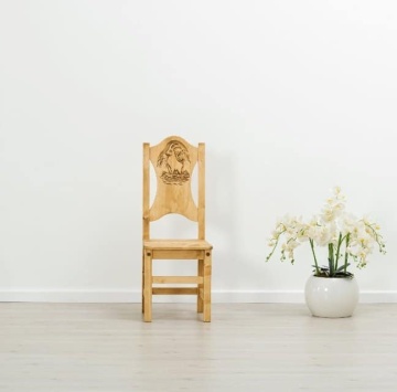 Scaun Lemn Masiv, sculptura pe 2 fete Ursul Carpatin, 40 x 42 x 101 cm - Img 3