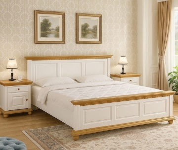 Set dormitor Teodora, 3 piese lemn masiv alb unt-miere, configurabil - Img 2