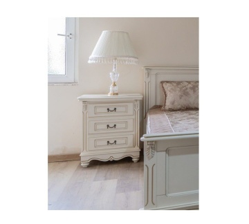 Set mobila dormitor Diana Classic Stil, lemn masiv, 4 piese, finisaj alb cu patina aurie - Img 5