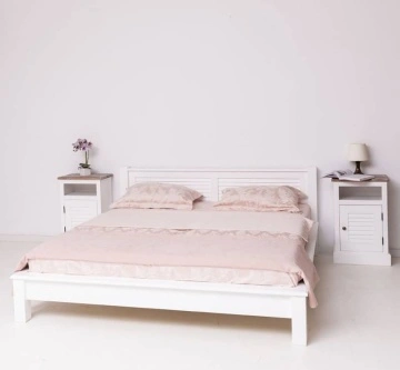 Set mobila dormitor Mediterana alb, pat 160 x 200 cm + 2 noptiere lemn masiv - Img 5