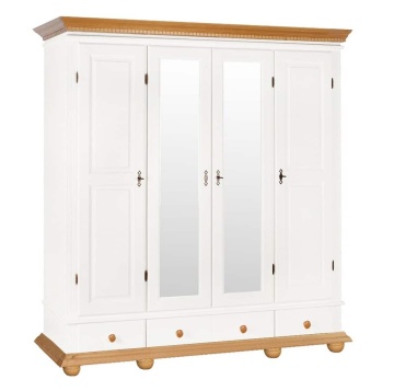 Set mobila dormitor Teodora, 3 piese lemn masiv alb unt-miere, configurabil - Img 3