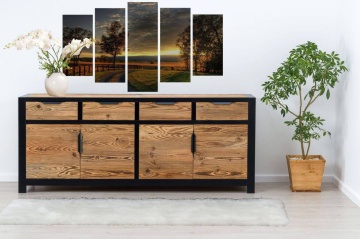 Bufet lemn masiv dormitor Rustic Loft cu 4 usi si 4 sertare, 200 x 50 x 90 cm - Img 6