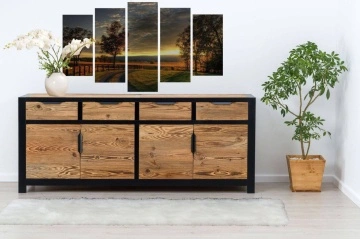 Bufet lemn masiv dormitor Rustic Loft cu 4 usi si 4 sertare, 200 x 50 x 90 cm - Img 6