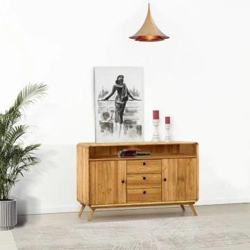 Comoda / Bufet TV 2 usi 3 sertare si nisa Sahara, Lemn masiv periat, 100 x 40 x 85 cm