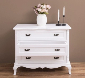 Comoda cu 3 sertare Julietta Classy, alba lemn masiv, 110 x 48 x 89 cm - Img 6