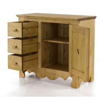 Comoda dormitor Rustic Flame cu 1 usa 3 sertare, Lemn masiv, 94 x 43 x 83 cm - Img 7