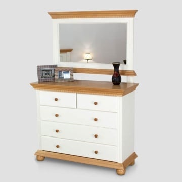 Comoda dormitor Teodora cu 5 sertare, lemn masiv, 114 x 45 x 92 cm, alb unt/miere - Img 4