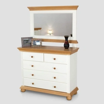 Comoda dormitor Teodora cu 5 sertare, lemn masiv, 114 x 45 x 92 cm, alb unt/miere - Img 5
