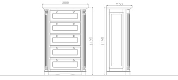 Comoda Lemn Masiv dormitor Sofia cu 5 sertare, 70 x 50 x 154 cm - Img 4