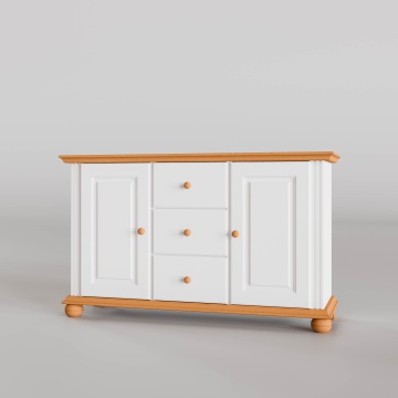 Comoda Sara, lemn masiv, 2 usi si 3 sertare, 144.3 x 45 x 86.5 cm, alb unt + miere